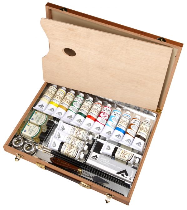 FILLED WOODEN PAINT BOX